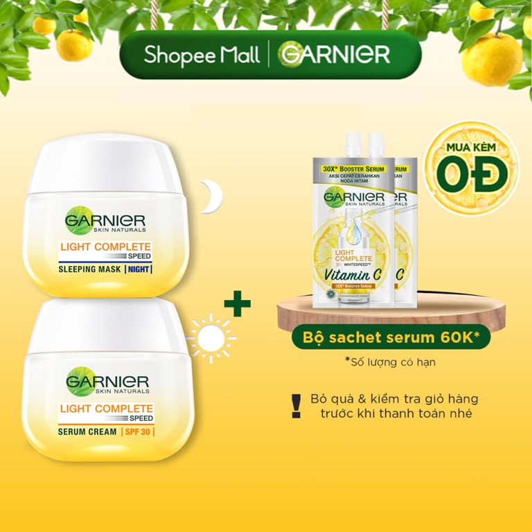 [Mã FMCGMALL -8% đơn 250K] Bộ kem dưỡng da ngày đêm làm sáng da Garnier Light Complete Vitamin C Serum Cream 50ml