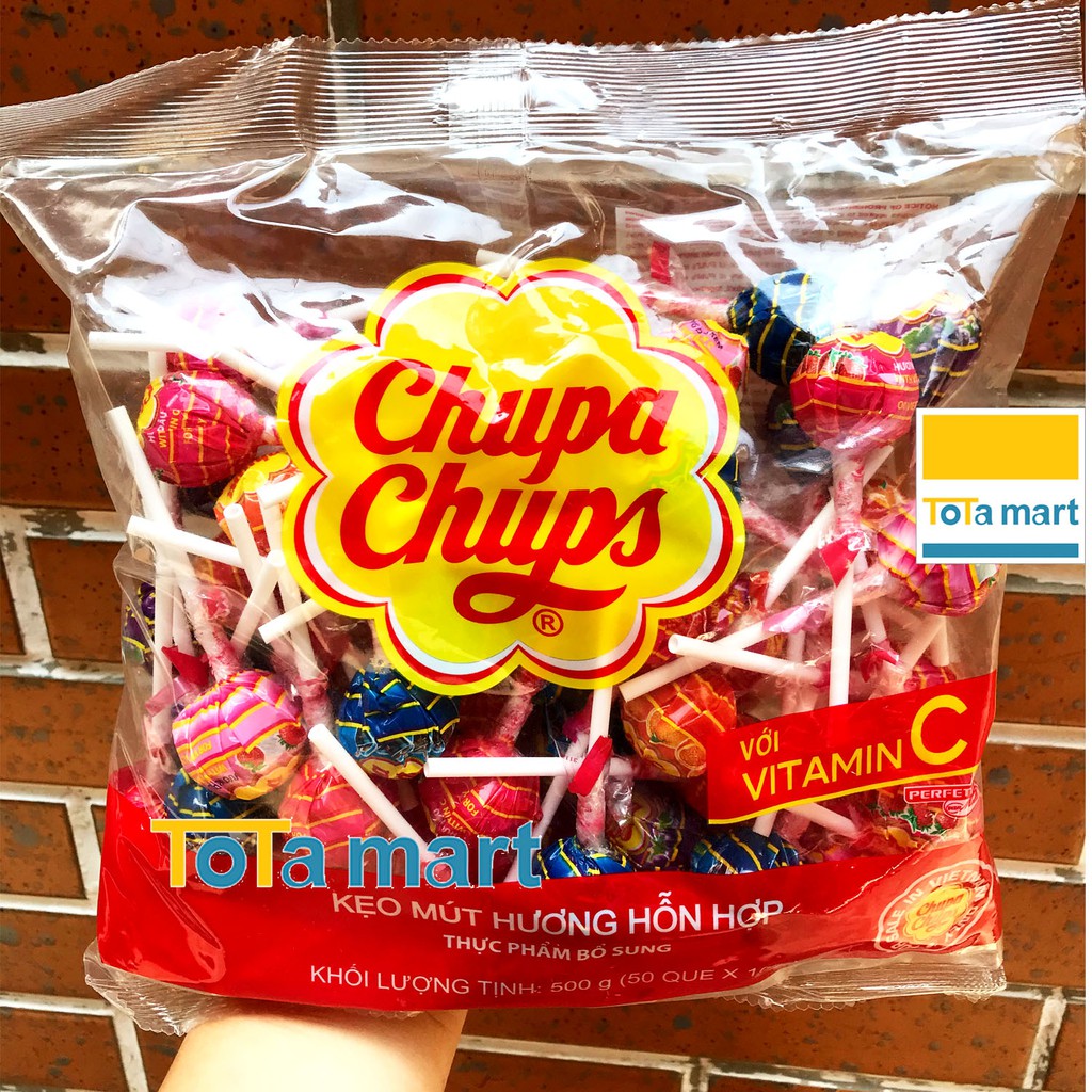 Kẹo mút Chupa Chups hương trái cây 600g gói 60 que.