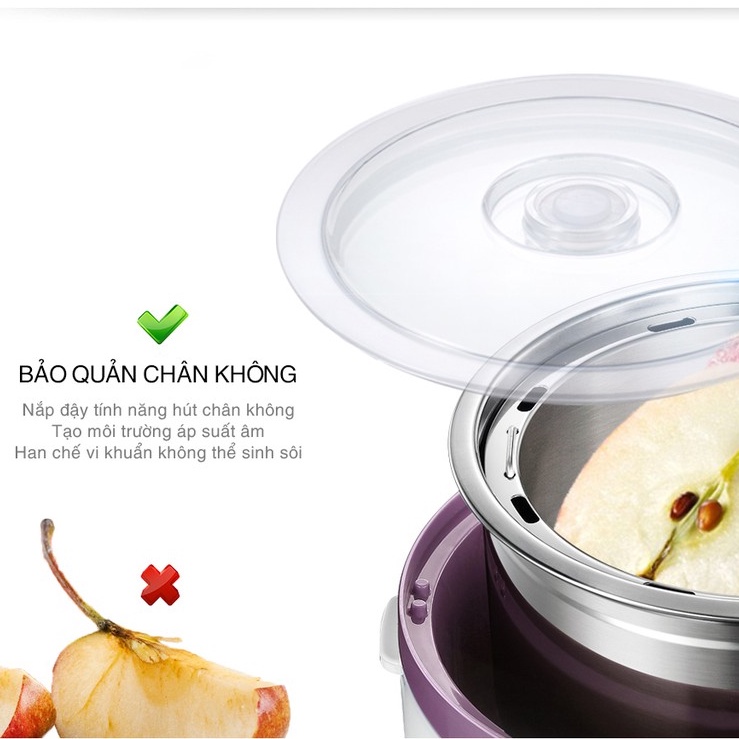 Hộp cơm cắm điện + hộp cơm hâm nóng 2 tầng Life360 EL-ALS263 (Tím), nấu chín và hâm nóng đồ ắn,bảo hành chính hãng 1 năm