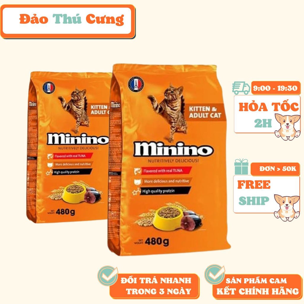 Thức Ăn Hạt Khô Minino Vị Cá Ngừ Cho Mèo Mọi Lứa Tuổi 480g