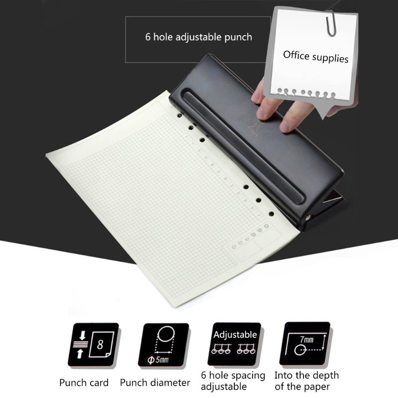 AOTO Portable 6- Hole Puncher Metal DIY Loose Leaf Hole Punch for Office Home School