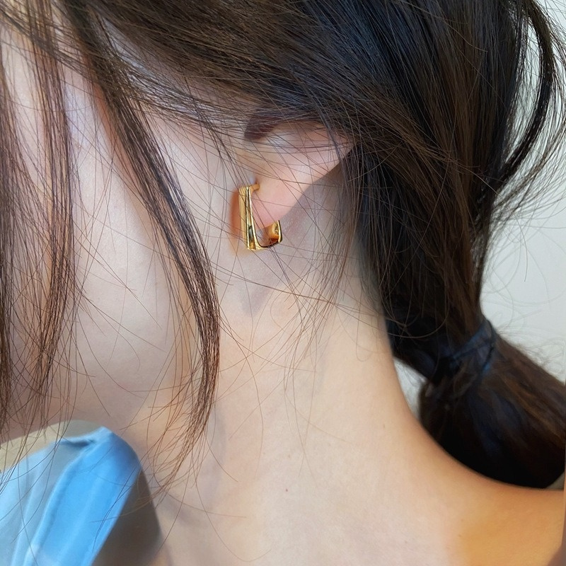 We Flower Bông tai vuông vàng 14 K sang trọng cho phụ nữ và trẻ em gái Thời trang hình học Cuff Earrings Phụ kiện trang trí tai thời trang
