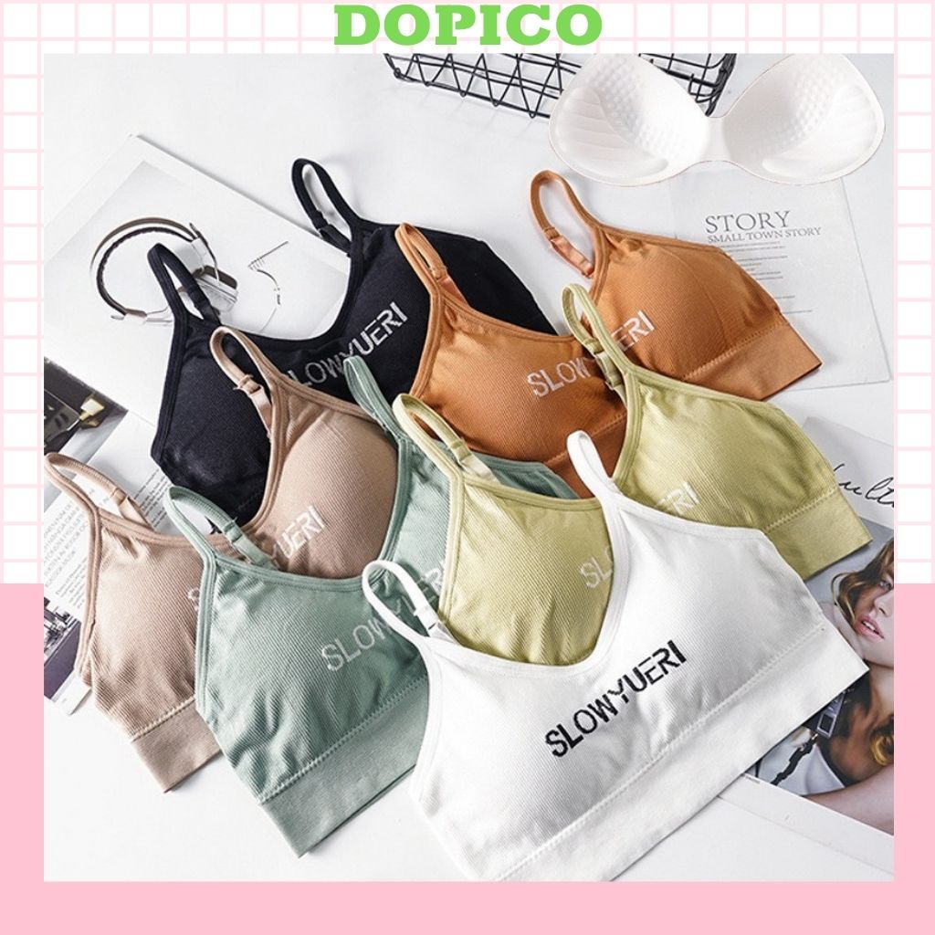 Áo bra nữ 2 dây tập gym thể thao đẹp, áo lót không gọng in chữ nổi bật DOPICO B7701