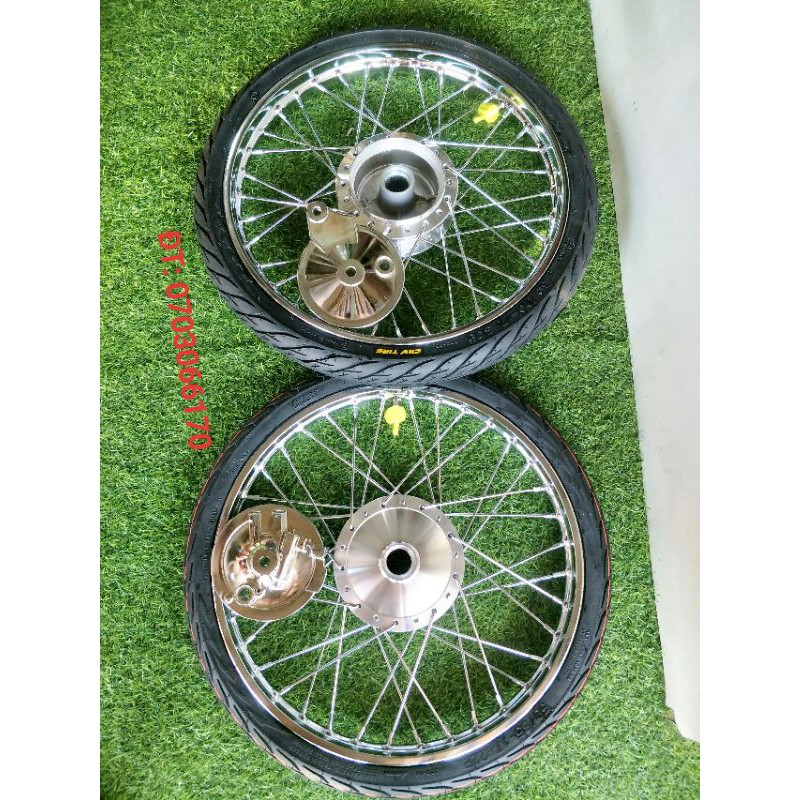 Cặp bánh căm WAVE DREAM niền sắt UNION VD 1.2 1.4 loại 1 vỏ CRV 50.60 đùm căm mạ CROM loại 1 kèm má đùm