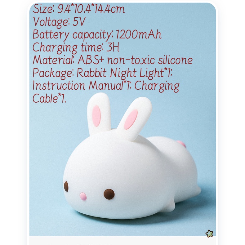 Đèn Ngủ Bóng LED Silicone Hình Thỏ Dễ Thương Có Cổng Sạc USB Điều Khiển Từ Xa Làm Quà Sinh Nhật Cho Trẻ Em