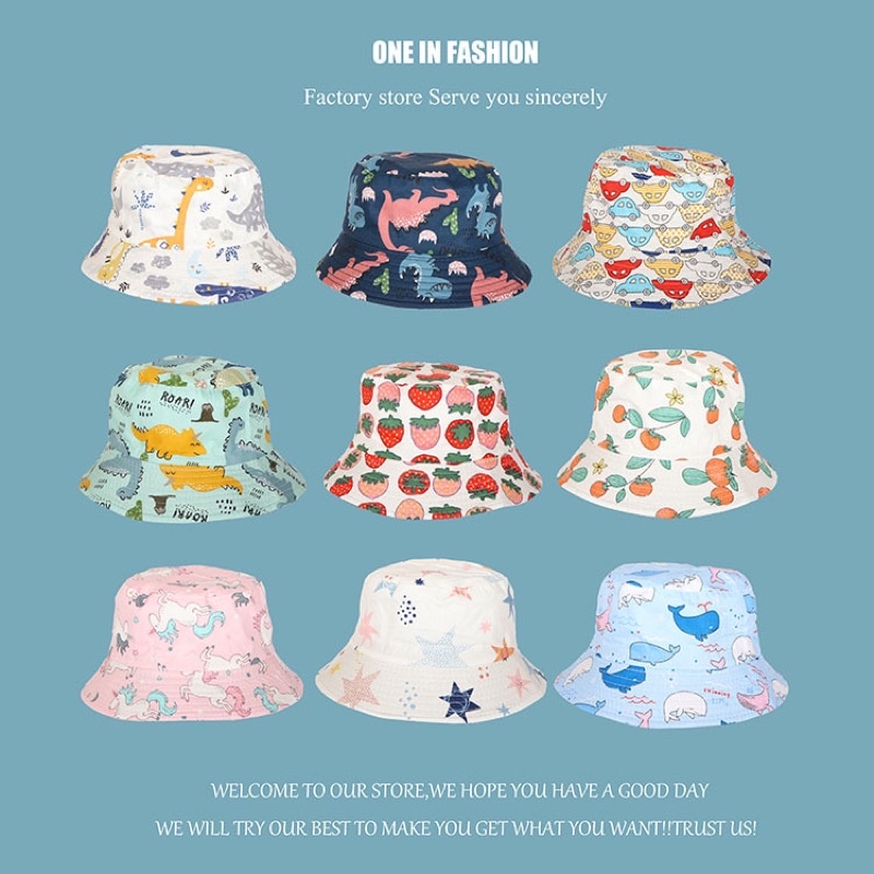 Mũ vành hoạ tiết sinh động cho bé