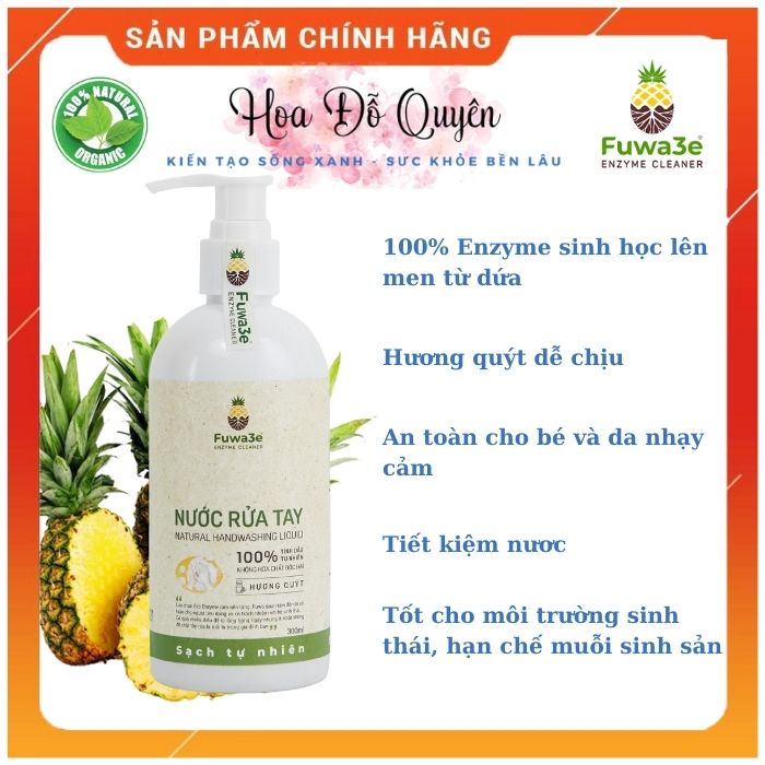 Nước rửa tay hữu cơ Fuwa3e 300ml-an toàn cho bé và da nhạy cảm