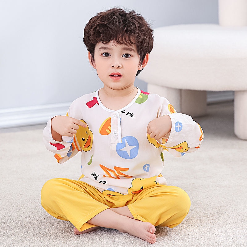 Bộ Đồ Ngủ Bằng Lụa cotton Lụa Mỏng Tay Dài Thời Trang Dành Cho Bé Trai