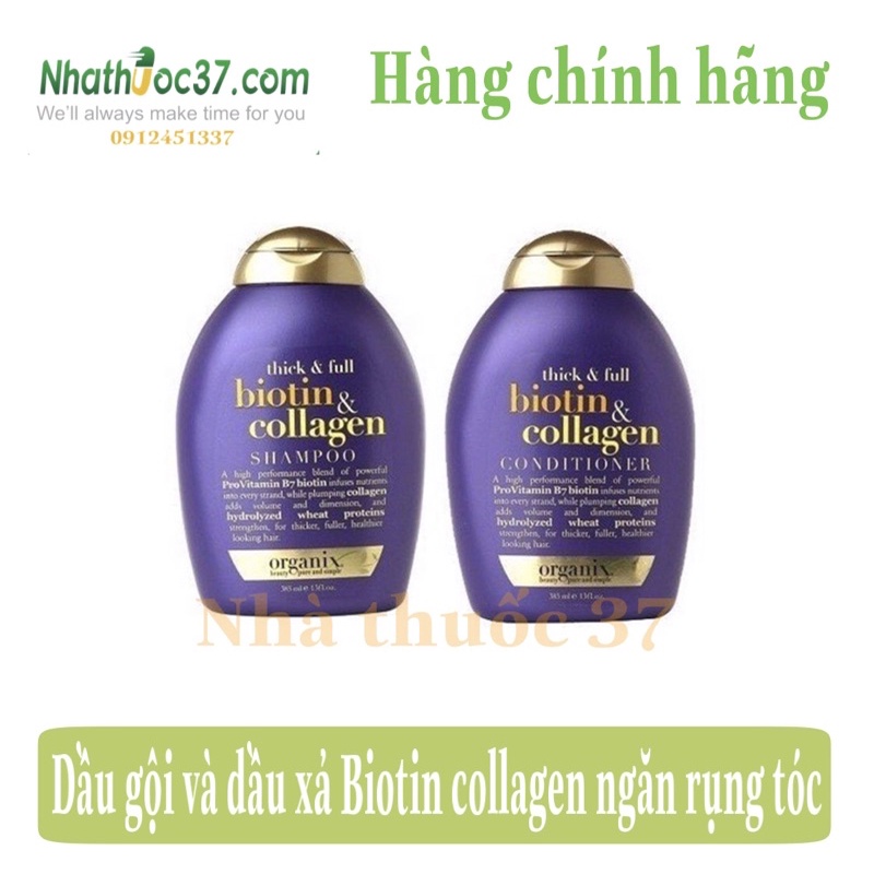 Biotin tím- Dầu gội và dầu xả chống rụng tóc Biotin Collagen tím chai 385ml, giúp tóc giảm gãy rụng và mềm mượt