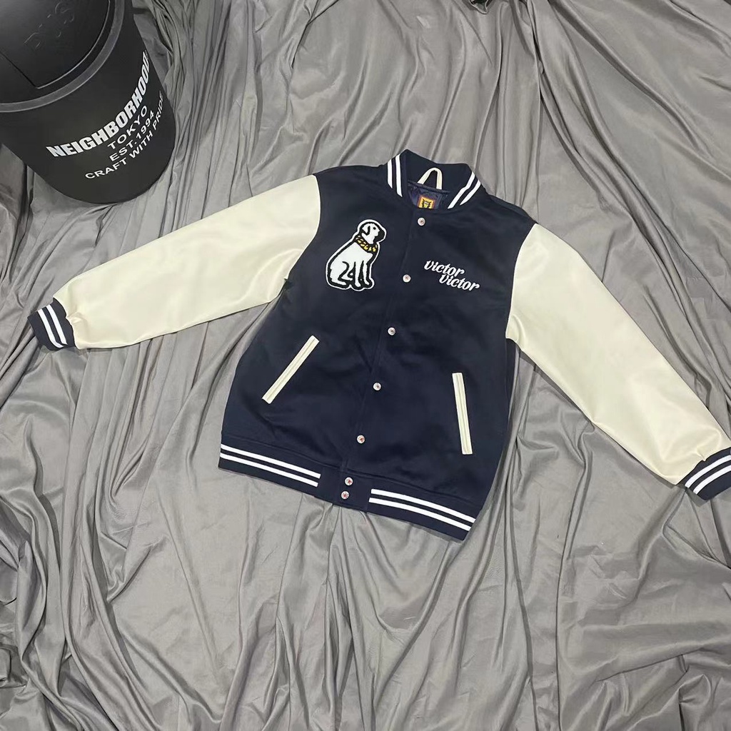 Áo Khoác Bóng Chày In Hình Đầu Chó VICTOR Phong Cách Preppy Mỹ Cổ Điển Thời Trang Thu Đông Dành Cho Nam Nữ
