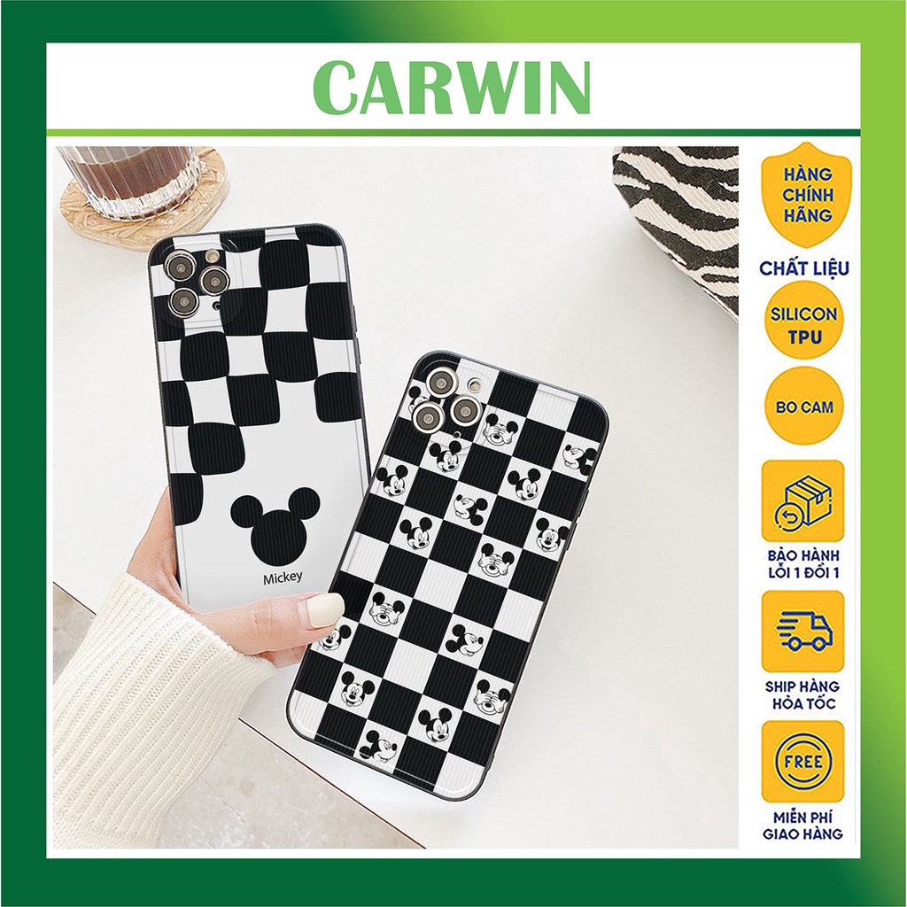 Ốp lưng iphone Hình gấu mickey kẻ caro dẻo bảo vệ camera cho 7plus/8plus-x/xs-xsmax-11-12-13-11/12/13max