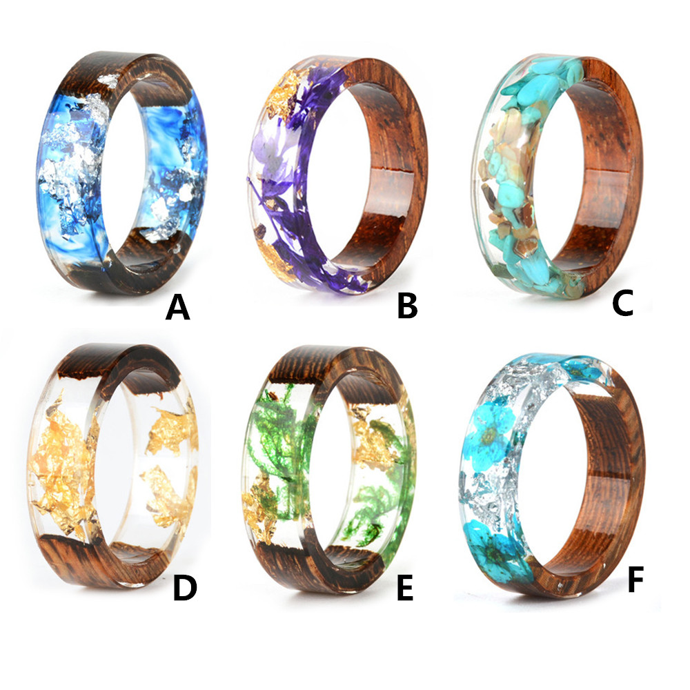 Nhẫn nhựa resin phối hoa và gỗ thiết kế mới lạ độc đáo thời trang dành cho nữ