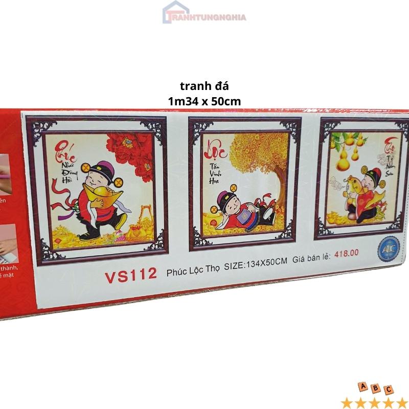 Tranh đính đá, tranh thêu chữ thập phúc lộc thọ thần tài