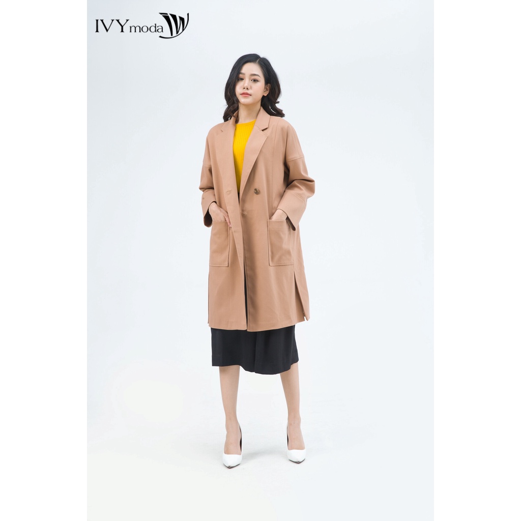 [NHẬP WABRTL5 GIẢM 10% TỐI ĐA 50K ĐH 250K ]Áo khoác nữ dáng dài cổ 2 ve IVY moda MS 71M4902