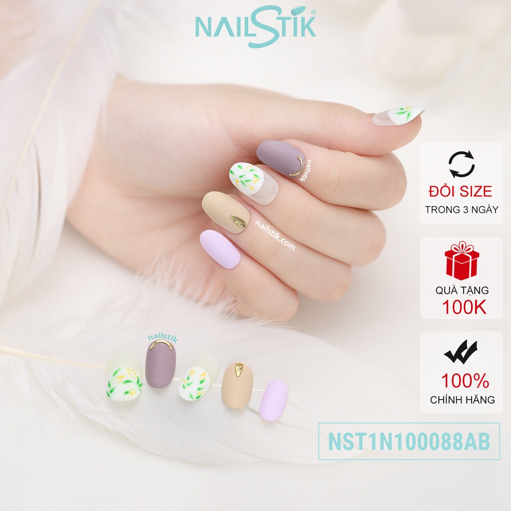 Móng úp thiết kế by NAILSTIK, màu nude tím môn, form móng bầu, ngắn/dài,  088