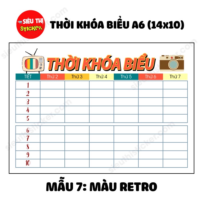 Thời khóa biểu dễ thương trang trí góc học tập kích thước A6 nhiều mẫu dễ thương, độc đáo