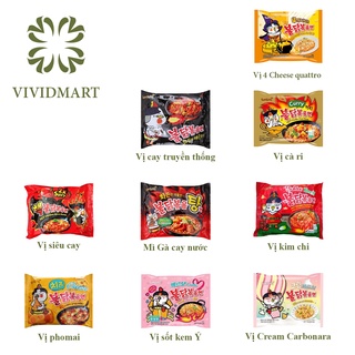 Góilẻ MÌ KHÔ GÀ CAY SAMYANG HQ 9VỊ: TRUYỀN THỐNG, CÀ RI CURRY, CỰC CAY, NƯỚC, KIM CHI, PHOMAI, SỐT KEM Ý CREAM CARBONARA