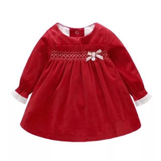 Váy nhung tăm VLinder nơ ngực bé gái size 73-100cm