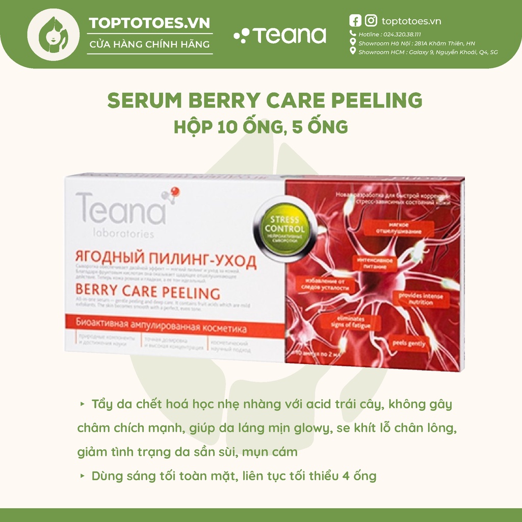 Serum Teana Stress Control Berry Care Peeling 20ml tẩy da chết hoá học nhẹ nhàng, làm da bóng mịn, se lỗ chân lông
