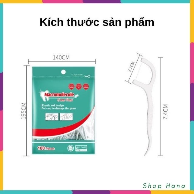 Tăm chỉ nha khoa gói 100 que, chăm sóc răng miệng ngăn ngừa viêm nướu và tích tụ mảng bám HNH030