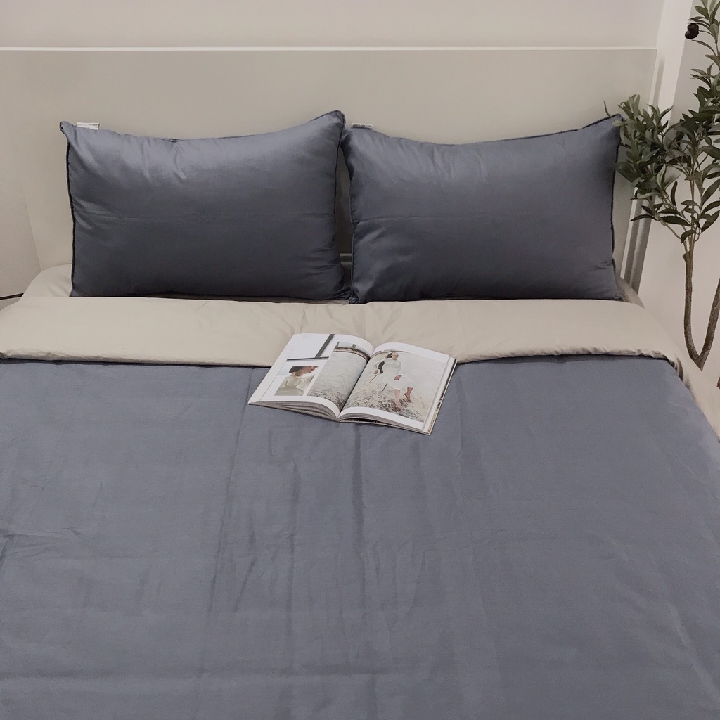 Bộ chăn ga gối cotton Hàn chuẩn đẹp màu trơn 5 món kích thước 1m6x2m/1m8x2m/2mx2m2  Homecoming