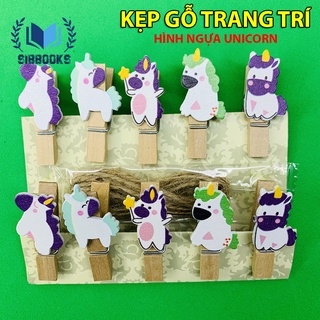 KẸP GỖ HÌNH NGỰA UNICORN - 10 KẸP HÌNH NGỰA UNI NHIỀU SẮC THÁI+ DÂY TREO  - SIBBOOKS - SẢN PHẨM CHÍNH HÃNG
