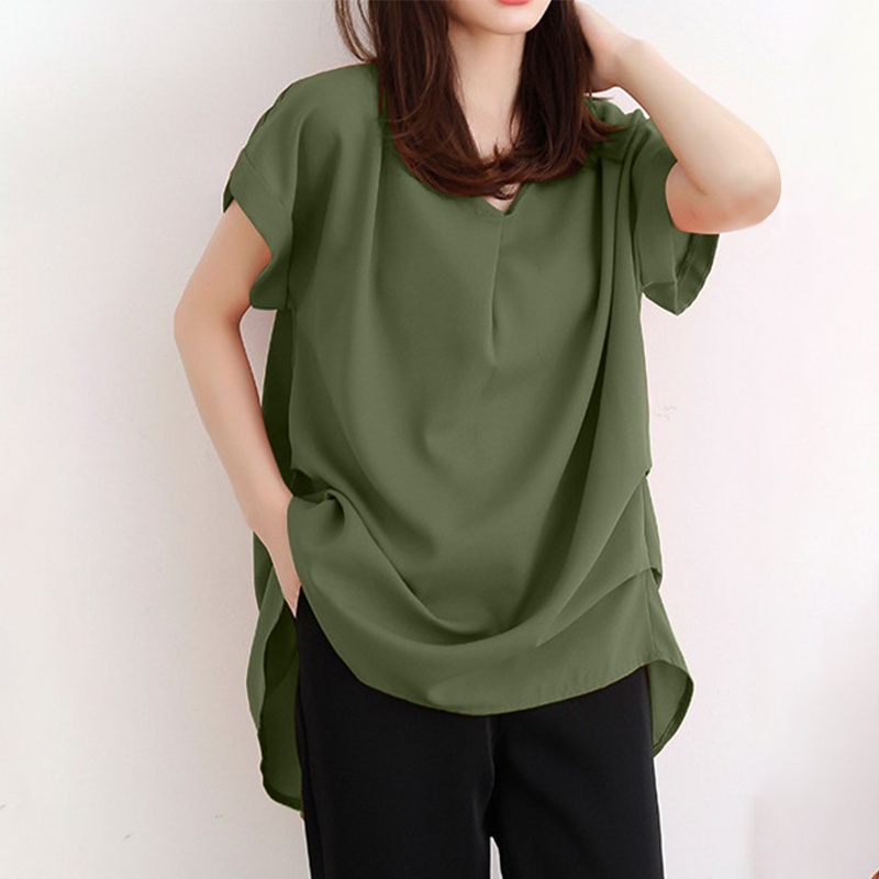 Zanzea Áo Tay Ngắn Cổ Chữ V Màu Trơn Thời Trang Dành Cho Nữ