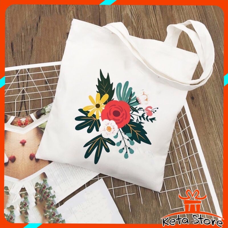 Túi tote vải canvas hoa mùa xuân