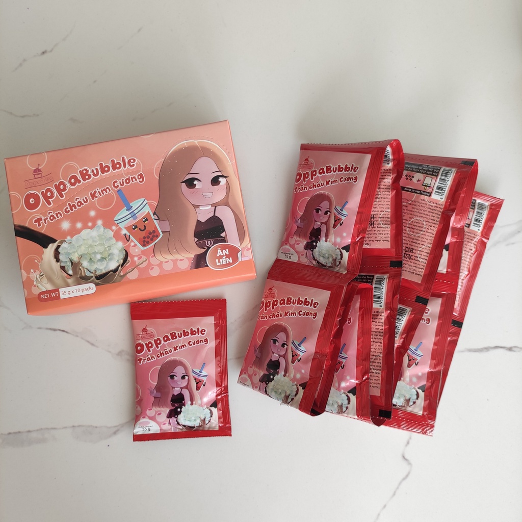 Trân Châu Kim Cương Oppa Bubble Hộp 350g Topping Giòn Dai Nguyên Liệu Trà Sữa