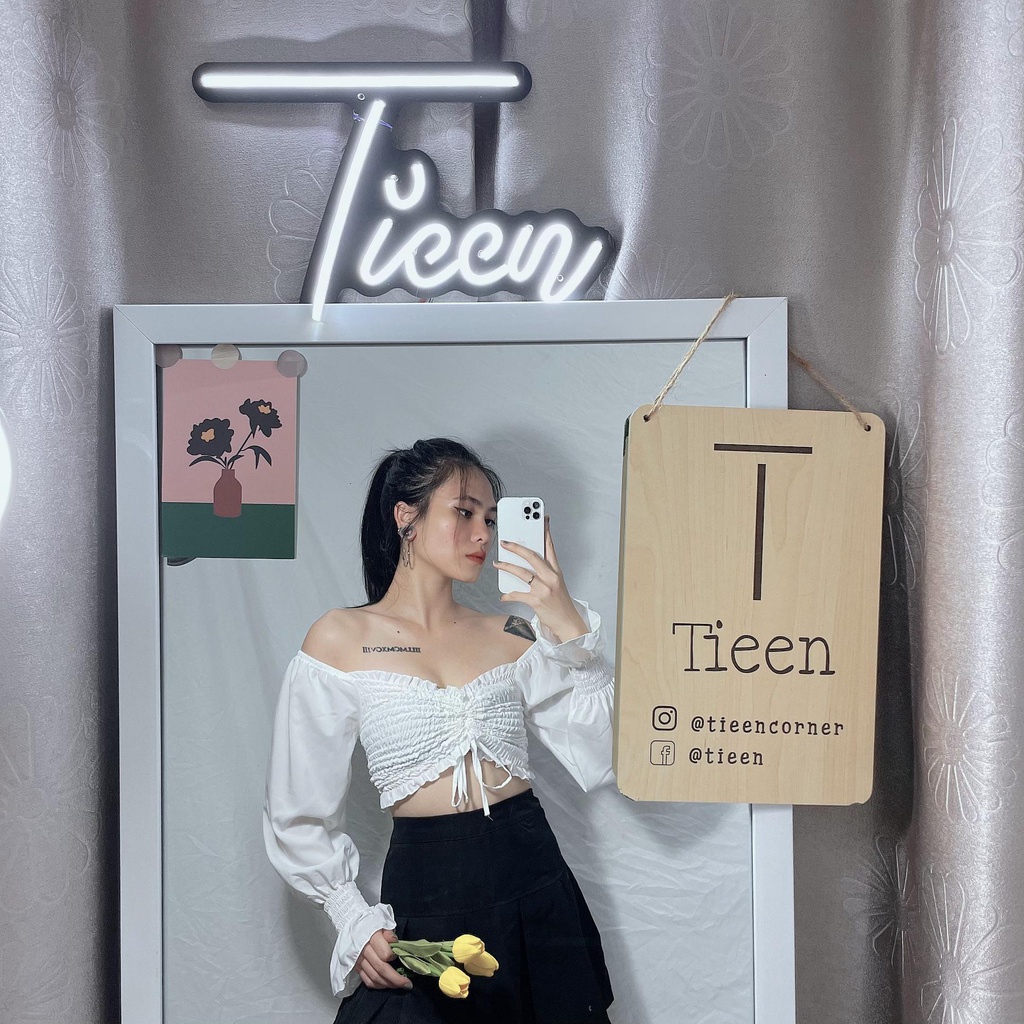 Áo dây rút phối thun tay dài bồng bềnh