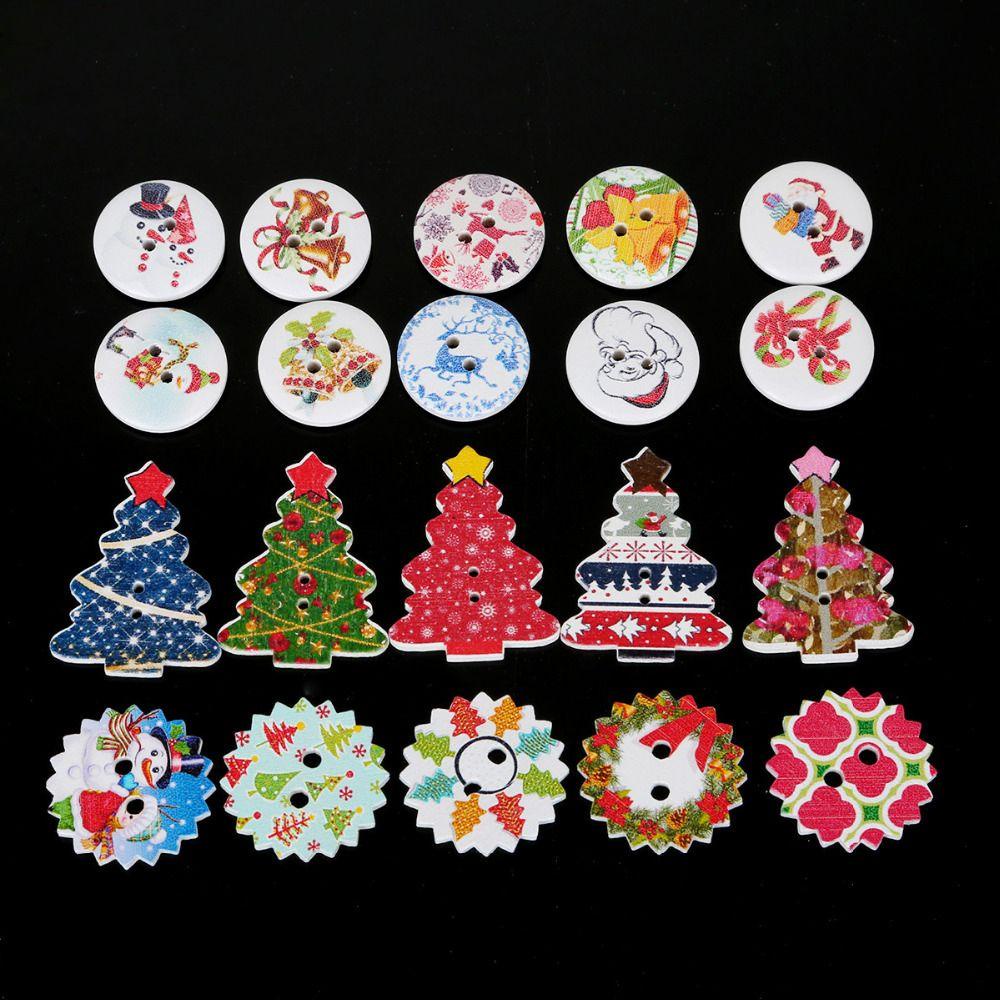 Nút Gỗ 2 Lỗ Hình Ông Già Noel Tuần Lộc Trang Trí Scrapbook