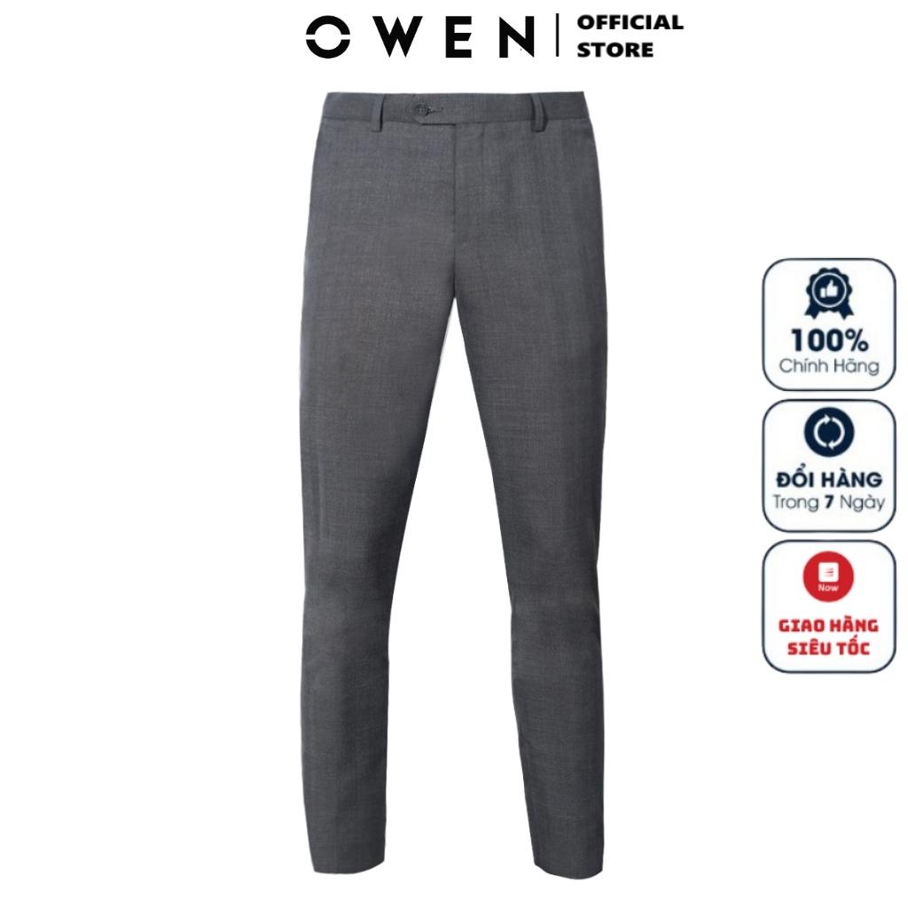Quần Âu Nam Quần Tây Công Sở Cao Cấp OWEN QCAT220196 Dáng Carrot Fit Cạp Chun Màu Kẻ Caro Ghi Đậm Vải Polyester Mềm Mát