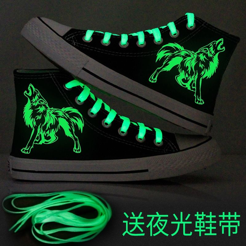 Giày Vải canvas Cổ Cao Thoáng Khí In Họa Tiết anime Dạ Quang Độc Đáo Thời Trang Cho Nam