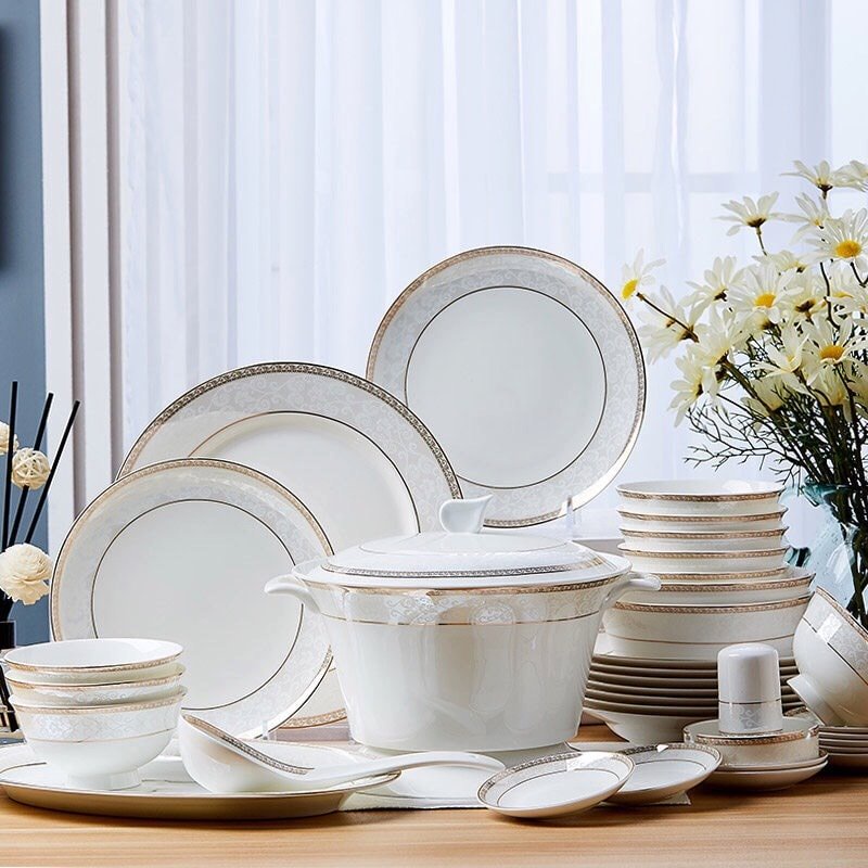 Bộ bát đĩa gốm sứ xương cao cấp lẻ Tân cổ điển