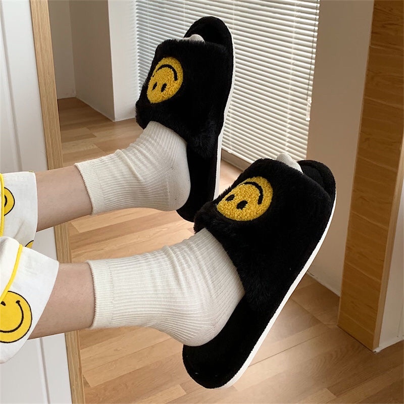 Dép Bông Mềm Mịn Hoạ Tiết Mặt Cười
