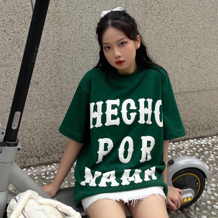 Áo Thun Hecho Por Mama Form Rộng Tay Lỡ Unisex Chất Cotton Hình In Chữ Nổi Sắc Nét