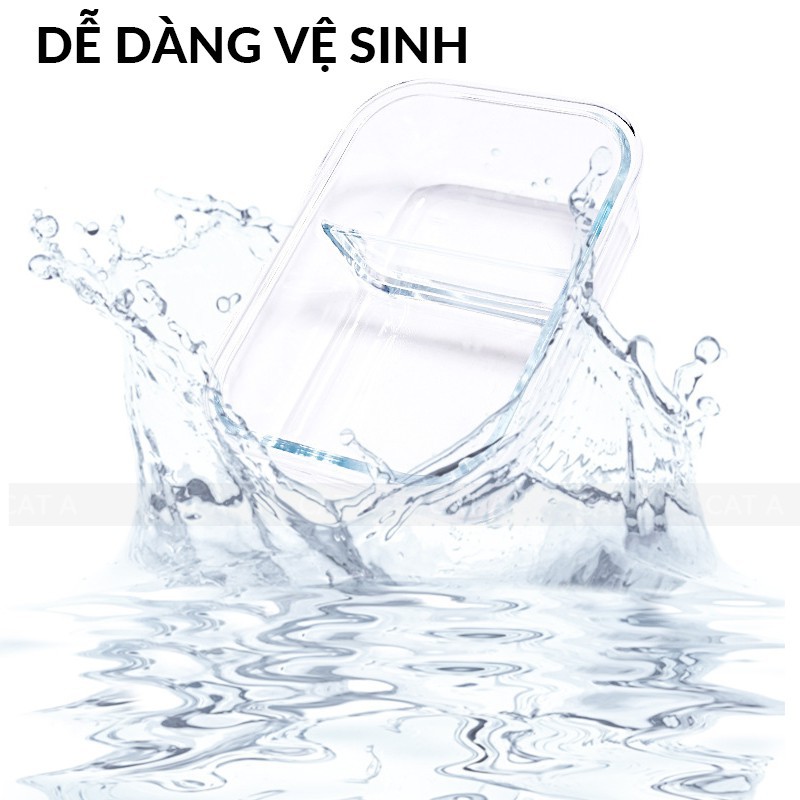 Hộp Cơm Văn phòng Thủy Tinh ❤️RẺ VÔ ĐỊCH❤️ hình chữ nhật 3 Ngăn Dung Tích 1050ml Cao Cấp