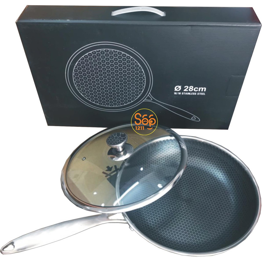 Chảo siêu chống dính tổ ong có nắp đậy, chảo chiên nhập khẩu Hàn Quốc