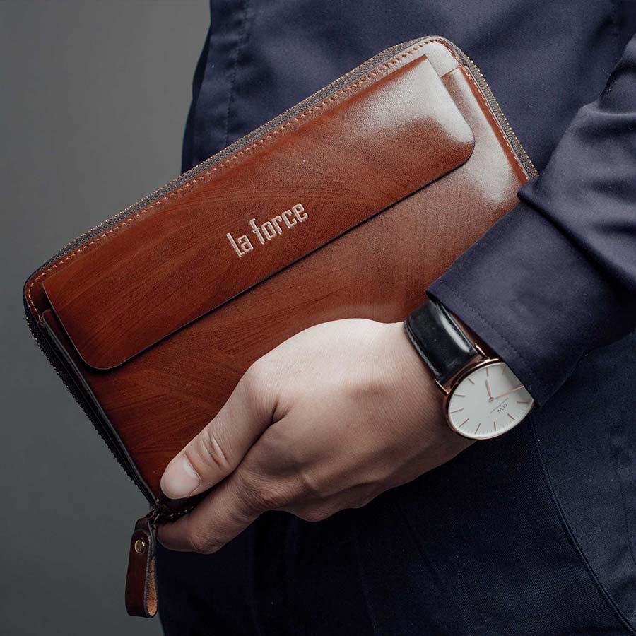 Ví Cầm Tay Nam LAFORCE Da Bóng VCTLA196-1-N Tặng Tất Nam Cao Cấp