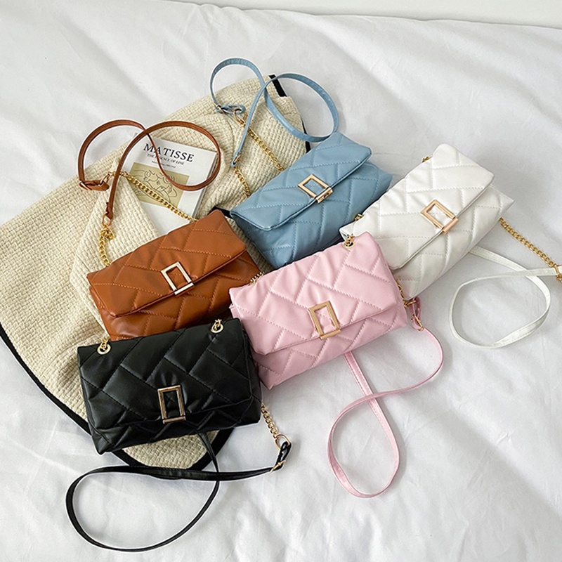 Túi đeo chéo IELGY da mềm màu trơn khóa hình thoi cho nữ