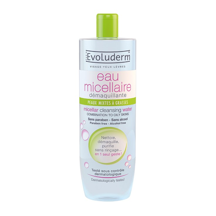(Auth Pháp) Nước tẩy trang làm sạch sâu Evoluderm Eau Micellaire 500ml - Da hỗn hợp, dầu mụn