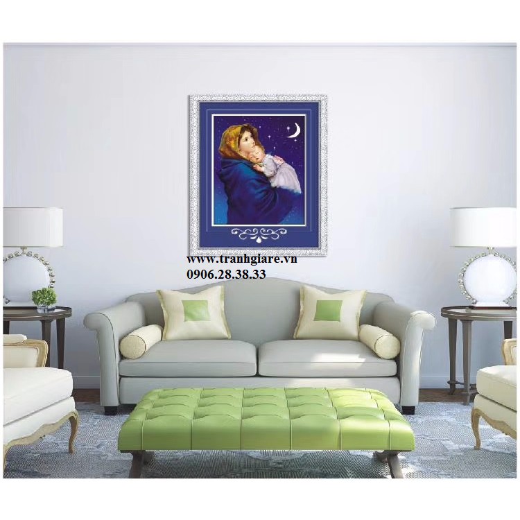 Tranh đính đá  Đức Mẹ. Kích thước: 55x70cm