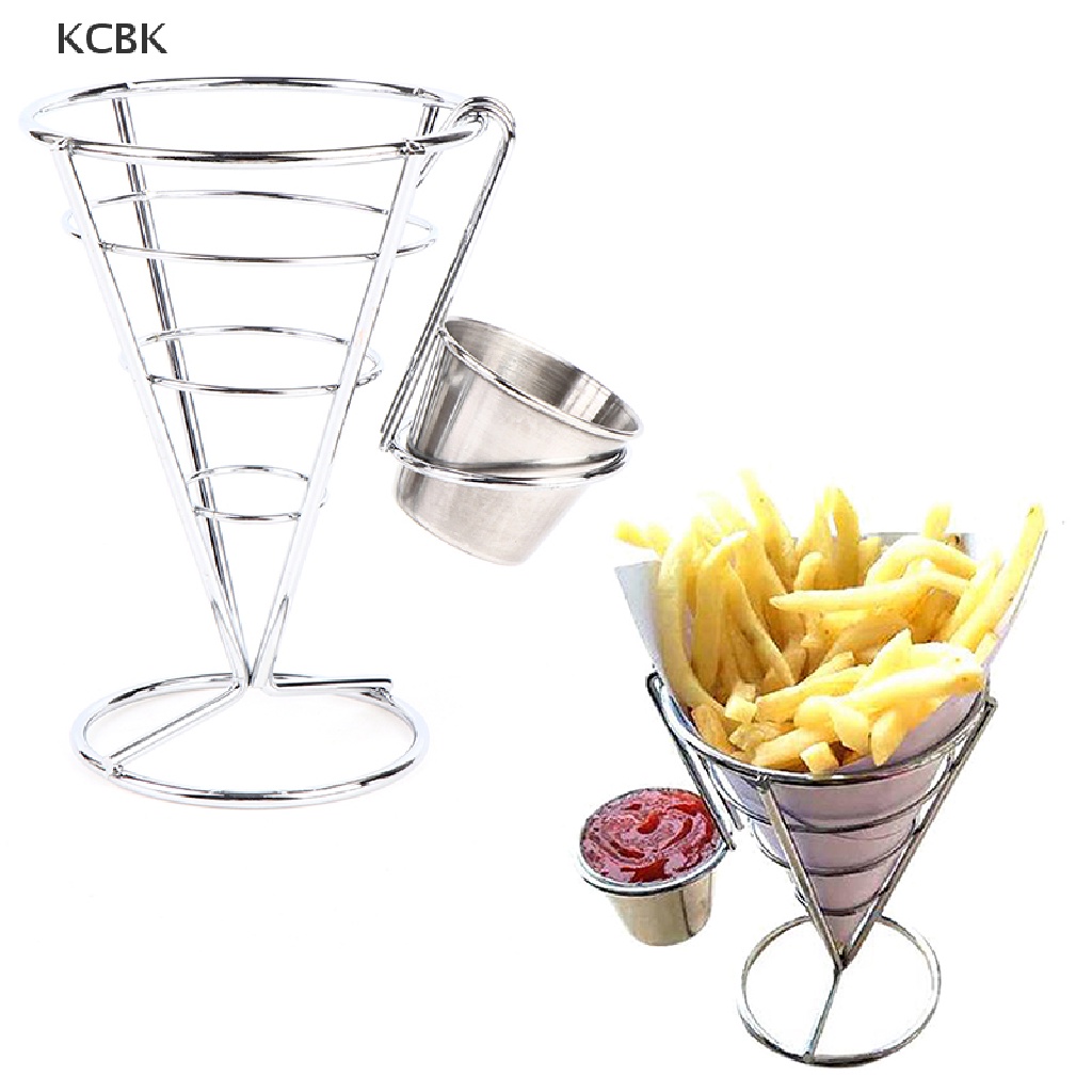 KC Stainless steel French Fry Stand Cone Basket Holder for Fries Fish and Chips BK