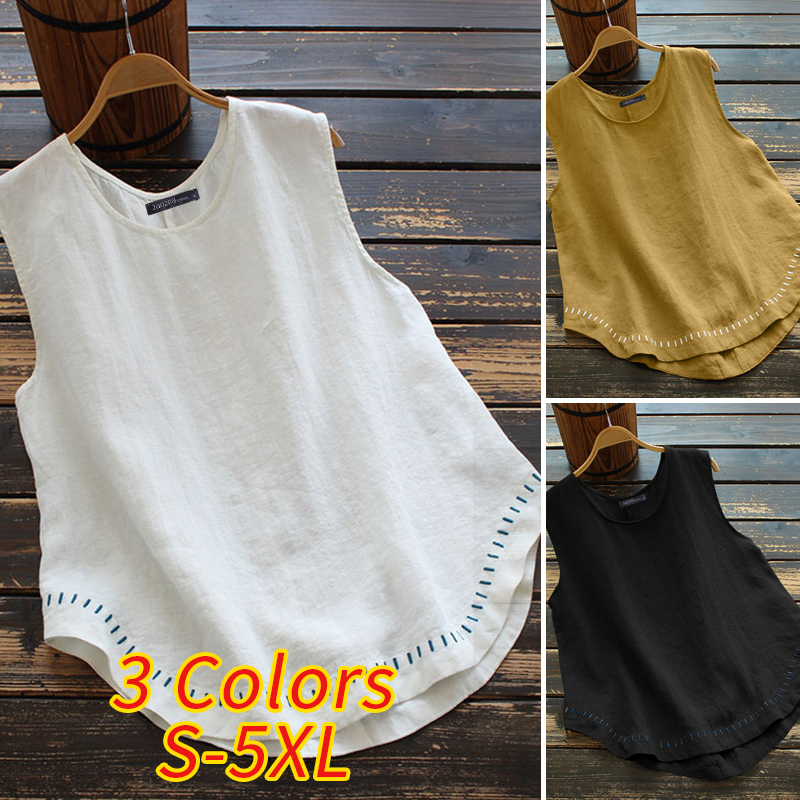 Zanzea Áo Thun Sát Nách Cổ Tròn Thêu Họa Tiết Màu Trơn Thời Trang Mùa Hè Cho Nữ