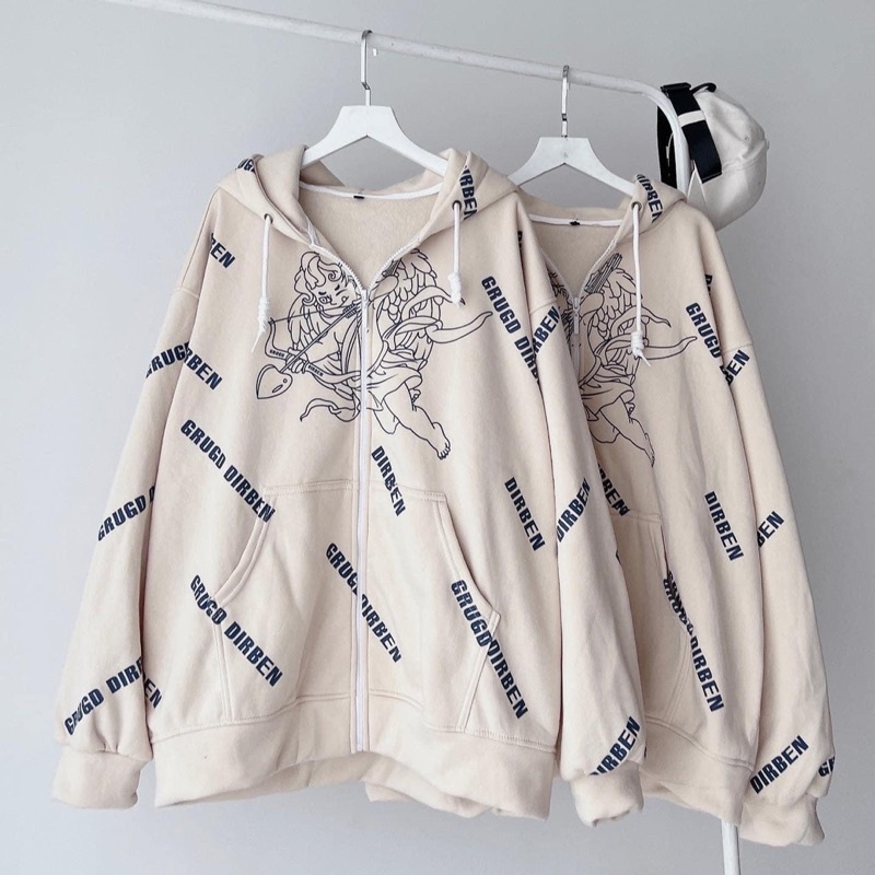 (có sẵn) Áo khoác dây kéo Nỉ lót bông Thiên thần unisex (nam nữ mặc được)