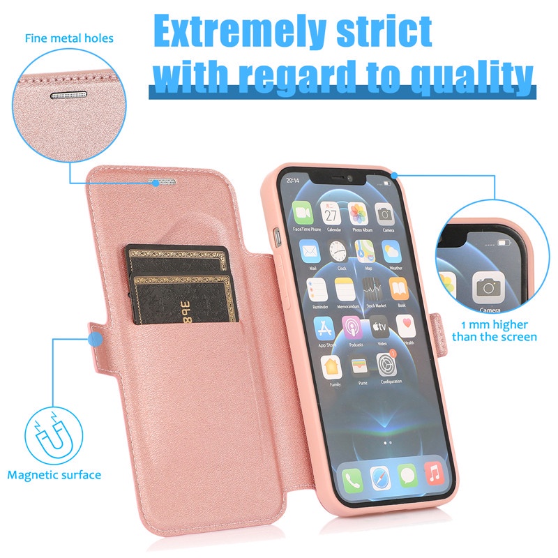 Bao Da Điện Thoại Nắp Lật Kèm Ngăn Đựng Thẻ Khóa Đôi Cho iPhone 13 14 Pro max Vỏ