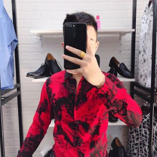 Sơ mi lụa nam loang màu ,vảy sơn cao cấp