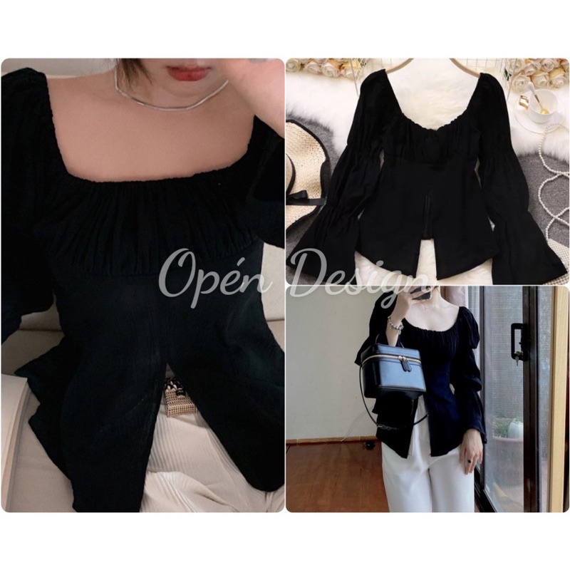 Áo cổ vuông xẻ