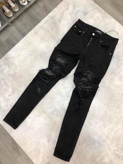 Quần bò nam amiri đính đá chất co dãn hàng spf.