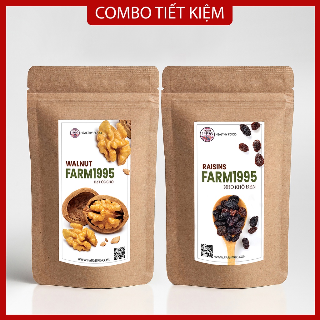 Combo Hạt óc chó &amp; Nho khô Farm 1995 - 450g, Nho khô đen và Nhân hạt óc chó